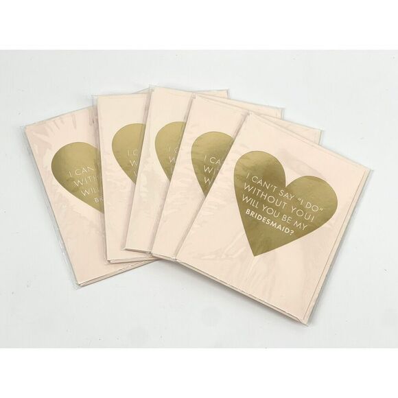 NEW Paper Source Bridesmaid Proposal Cards Envelope Gold Blush Pink Set Of 5 - Picture 1 of 3